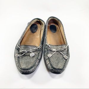 Clarks Grey leather snakeskin print moccasin sz8M